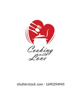 Cooking Process On Pan With Heart Isolated On White Background