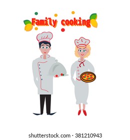 cooking, profession, vegetarian diet and people concept - happy chef couple or cooks . Logo