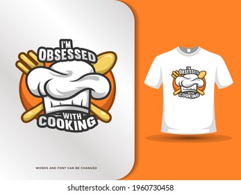 Kochen von Zitaten mit Löffel- und Gabelgrafik mit Texteffekt und T-Shirt-Design-Vorlage