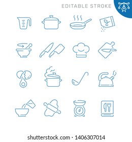 Cooking related icons. Editable stroke. Thin vector icon set