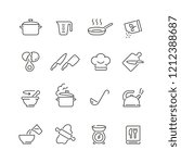 Cooking related icons: thin vector icon set, black and white kit