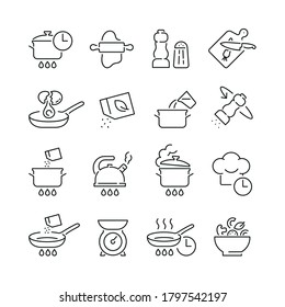 Cooking related icons: thin vector icon set, black and white kit