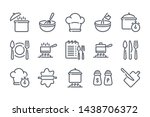 Cooking related line icon set. Pot, pan and kitchen utensils linear icons. Cooking recipe outline vector signs and symbols collection.