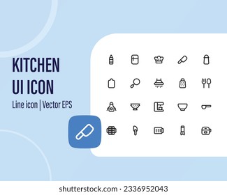 Cooking related line icon set. Pot, pan and kitchen utensils linear icons. Cooking recipe outline vector signs and symbols collection.