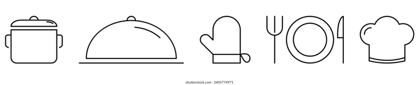 Cooking related line icons. Set of cutlery icons.Vector illustration
