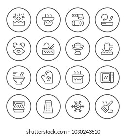 Cooking related set round line icons