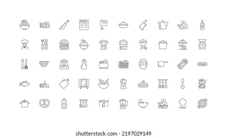 Cooking, restaurant concept illustration, linear icons, line signs set, vector collection
