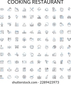 Cooking restaurant outline icons collection. cooking, restaurant, cuisine, menu, ingredients, recipes, preparation vector illustration set. presentation, plating, kitchen linear signs