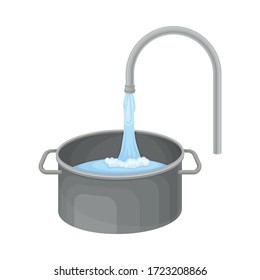 Cooking Rice Process With Pouring Tap Water In Cooking Pot For Boiling On Burner Vector Illustration