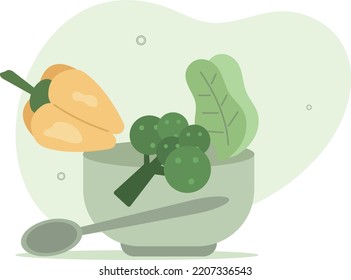 cooking salad from fresh vegetables.