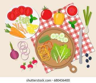 Cooking salad. Vegetables on the table. Concept of healthy eating.Vegetables set.