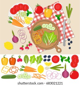 Cooking salad. Vegetables on the table. Concept of healthy eating.Vegetables set.