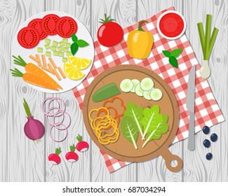 Cooking salad. Vegetables on the table. Concept of healthy eating.Vegetables set.