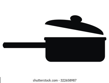 cooking saucepan with lid, vector icon, black silhouette