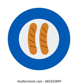 Cooking sausage on bbq flat icon. Round colorful button, circular vector sign. Flat style design