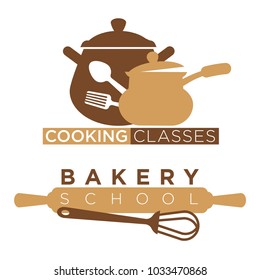 Cooking school and bakery chef masterclass vector icons of cook kitchen kitchenware utensils