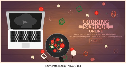 Cooking school, courses online. Culinary class vector illustration