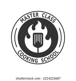 Cooking school graphic sign. Master class label. Isolated symbol on white background. Vector illustration