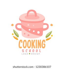Cooking school logo design, kitchen emblem can be used for culinary class, courses, studio hand drawn vector Illustration on a white background
