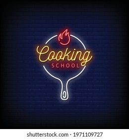 Cooking School Logo Neon Signs Style Text Vector