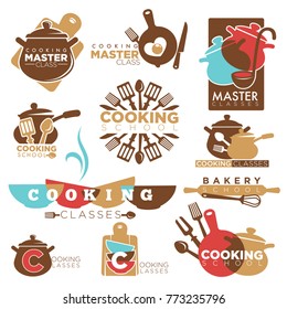 Cooking school master class bakery chef vector isolated icons templates