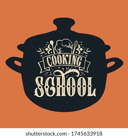 Diseño vectorial de tipografía escolar de cocina para tarjetas de felicitación y afiches. Letras manuscritas de la escuela de cocina.  Diseño de la celebración de la plantilla. Ilustración vectorial.