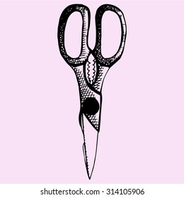 cooking scissors, doodle style, sketch illustration