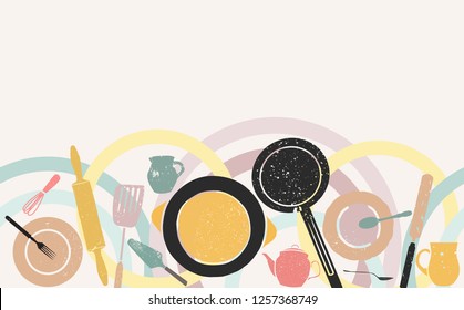 Cooking seamless horizontal pattern. Background with Utensils. Vector illustration.