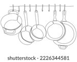 
Cooking Seamless Pattern. Background Cutlery Lines. One Line Drawing Isolated Kitchen Utensils. Cooking Poster Design. Vector illustration.