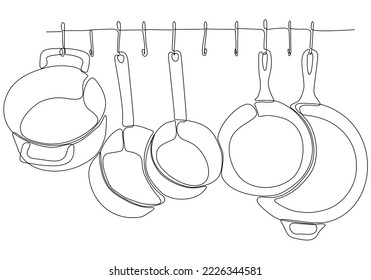 
Cooking Seamless Pattern. Background Cutlery Lines. One Line Drawing Isolated Kitchen Utensils. Cooking Poster Design. Vector illustration.