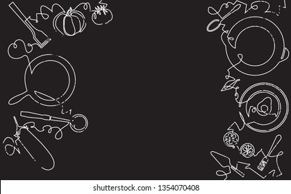 Cooking Seamless Pattern. Background with Utensils and Food. Vector illustration.