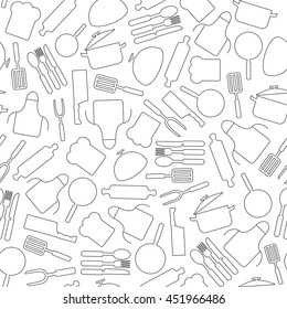 Cooking seamless pattern. Kitchen utensils vector background