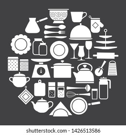 Plantilla de iconos de silueta moderna vajilla para el hogar, utensilios de hogar y cocina para el Anuncio