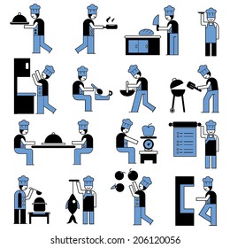 cooking set, crowded kitchen, working chef set