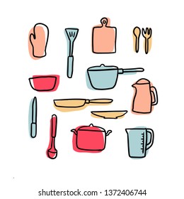 cooking set doodle, vector