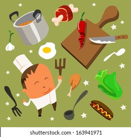 cooking set flat. hand drawn Vector illustration