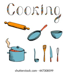 Cooking set graphic art color set illustration vector