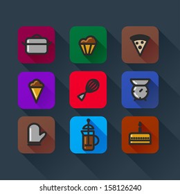 cooking set icons colorful flat design Restaurant icons 