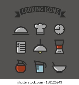 cooking set icons colorful flat design Restaurant icons 