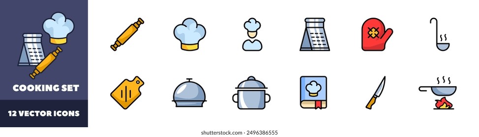 Cooking set icons. Kitchen utensils icons. Flat style. Vector icons.