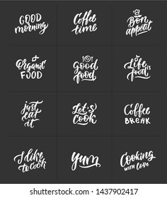 Cooking set lettering. Hand drawn vector. Composition for badges, labels, logo, bakery, street festival, farmers market, country fair, shop, kitchen classes, cafe, food studio, stories, posts