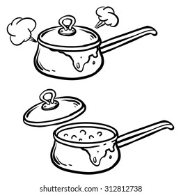 Cooking - set of pans and frying pans. Hand Dawn. Vector Illustration.

