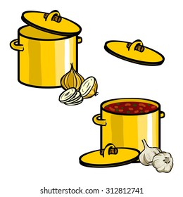Cooking - set of pans and frying pans. Hand Dawn. Vector Illustration.

