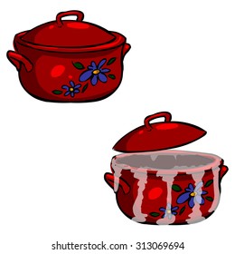 Cooking - set of pans and frying pans. Hand Dawn. Vector Illustration.