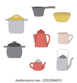 Cooking set utensils, culinary gear vector illustration on a light background. 