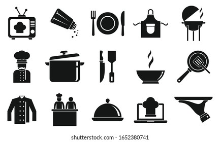 Cooking show icons set. Simple set of cooking show vector icons for web design on white background