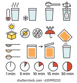 cooking sign instruction for manual on packing, flat design with thin line icon