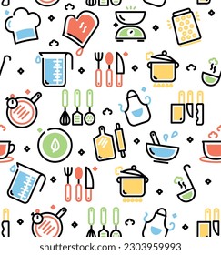 Cooking Signs Seamless Pattern Background on a White for Web and App, Graphic Design. Vector illustration