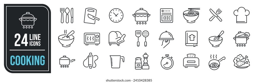 Cooking simple minimal thin line icons. Related meal, kitchen, chef, service. Vector illustration.