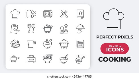 Cocinar iconos de línea delgada mínima simple. Comida relacionada, cocina, chef, servicio. Ilustración vectorial.
